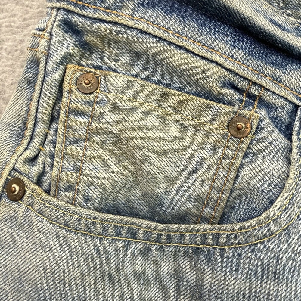 Levis 501 Selvedge Denim Jeans Men 34x34 Light Wash Button Fly Distressed Modern - Picture 5 of 16